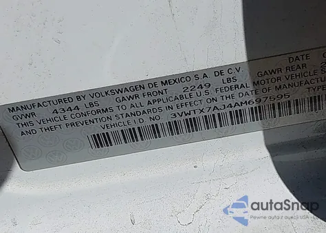 2010 Volkswagen Jetta Se z USA, uszkodzony, nr VIN 3VWTX7AJ4AM697595